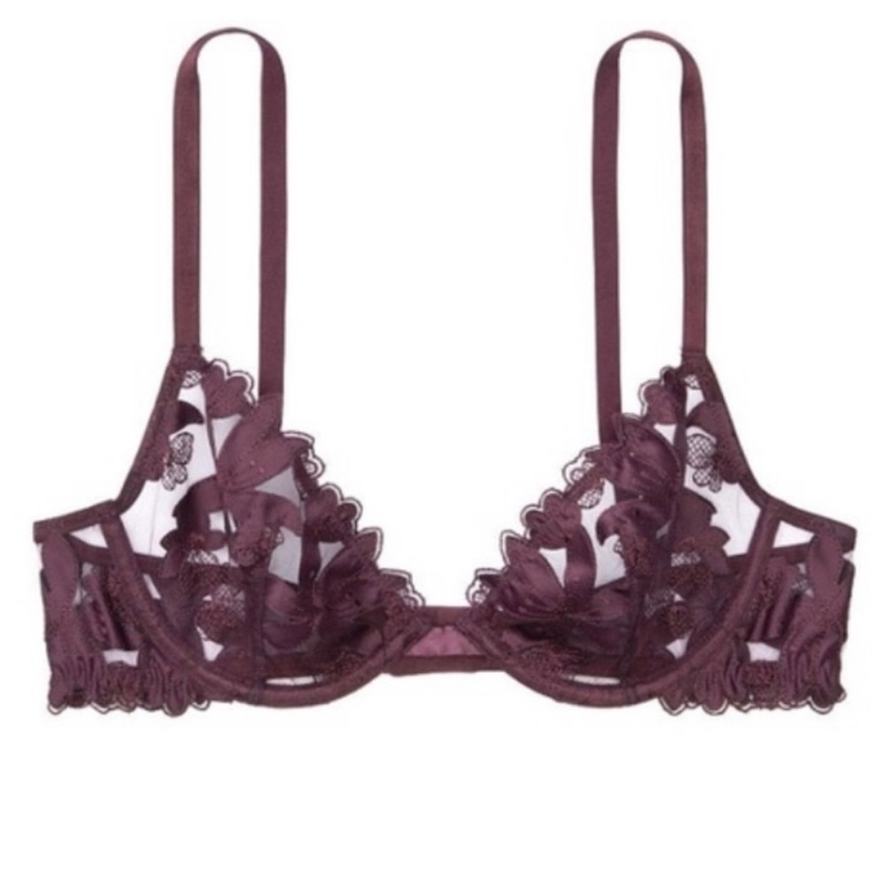 💕NWT Victoria’s Secret Very Sexy Unlined Floral Embroidery Demi Bra 32DD Wine💕
